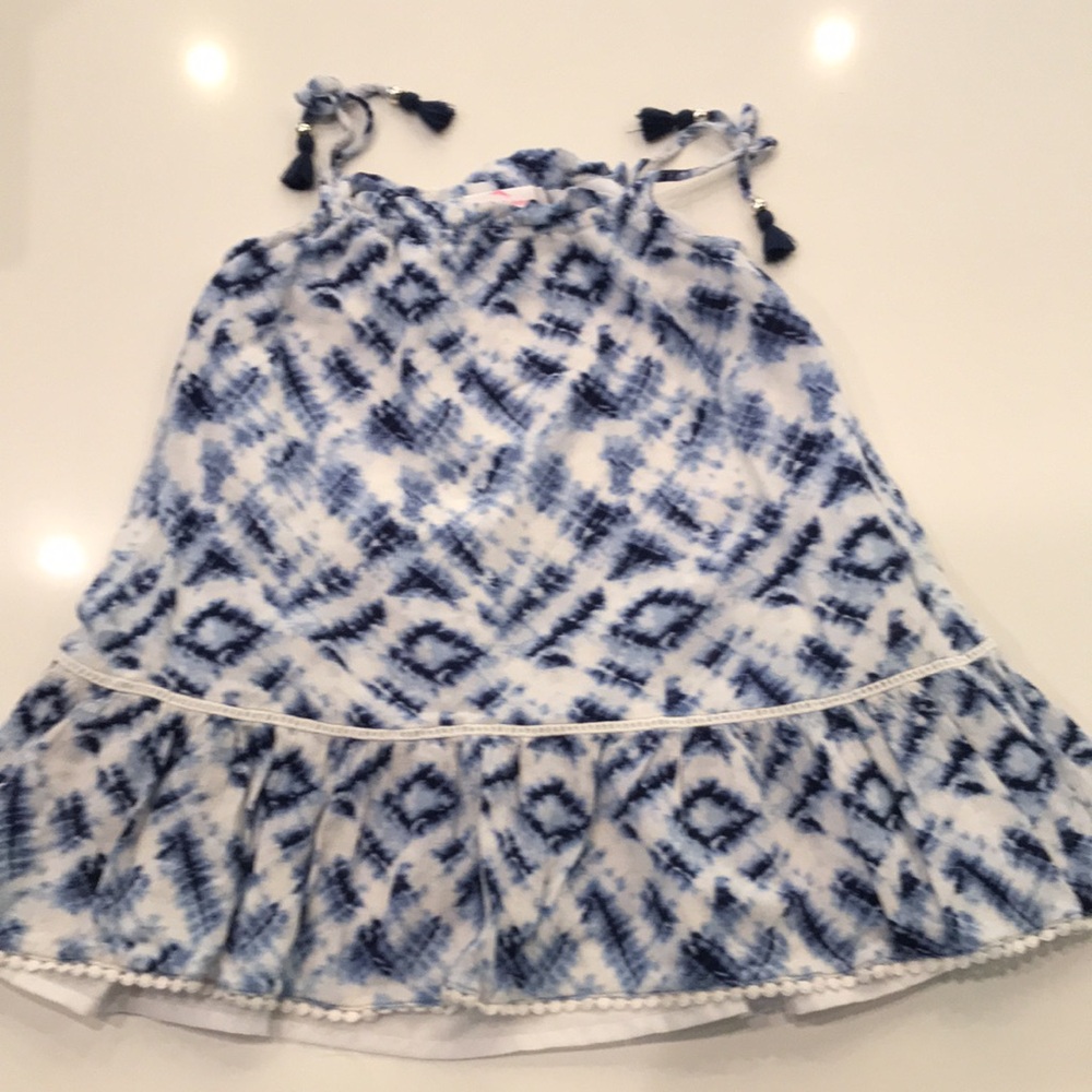 Tommy Bahama fit and flare blue and white dress with tassels size 4